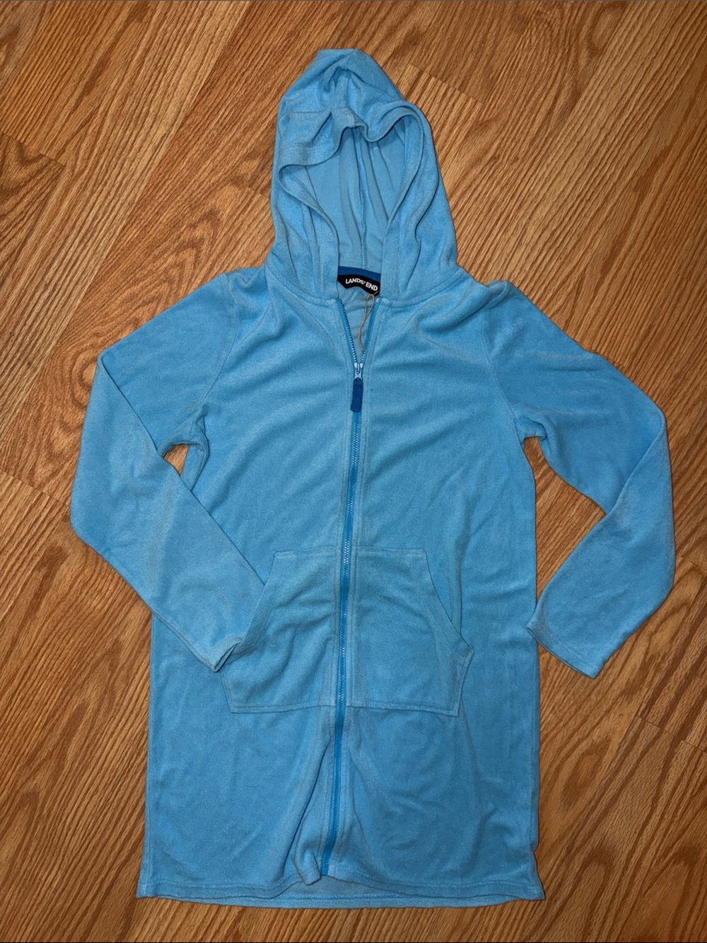 Lands' End Sky Blue Hooded Zip-Up bathing suit cover up